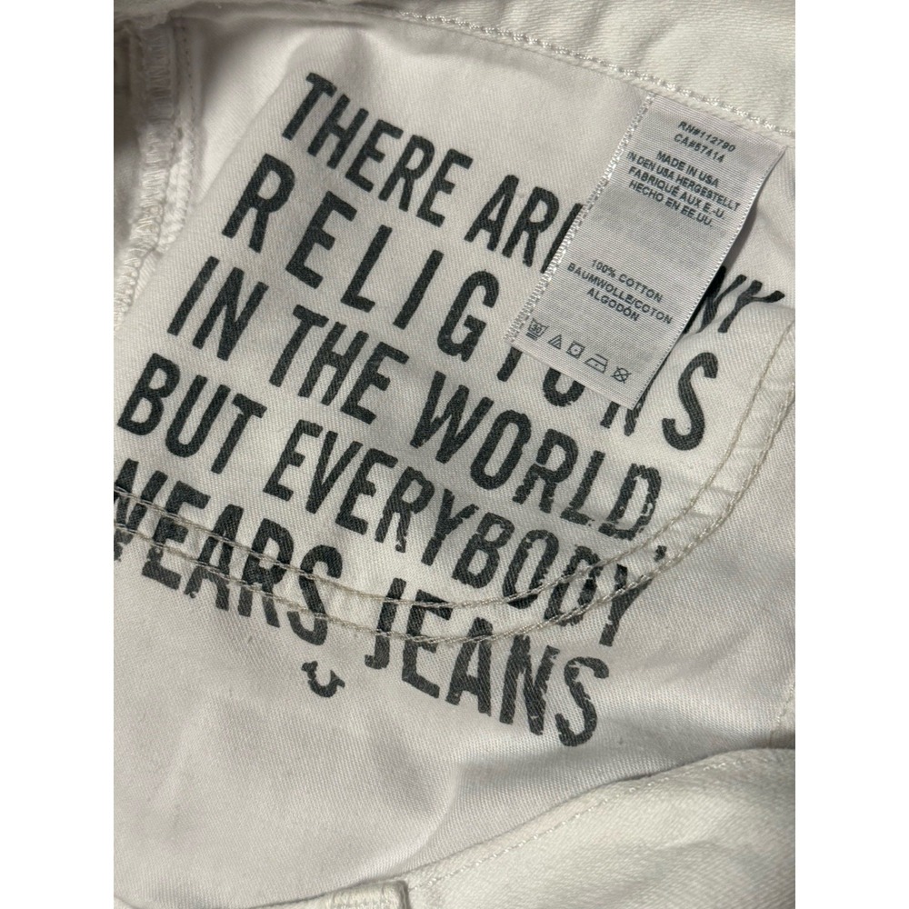True Religion Ricky White Jeans 40 Relaxed Straight Flap Pocket 32 Inseam USA - Picture 8 of 13